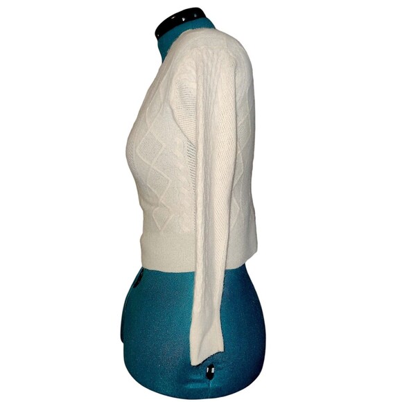 J. Crew Cashmere Cable-Knit Blue V-Neck Pointelle Cricket Sweater Women Size S - Picture 3 of 5